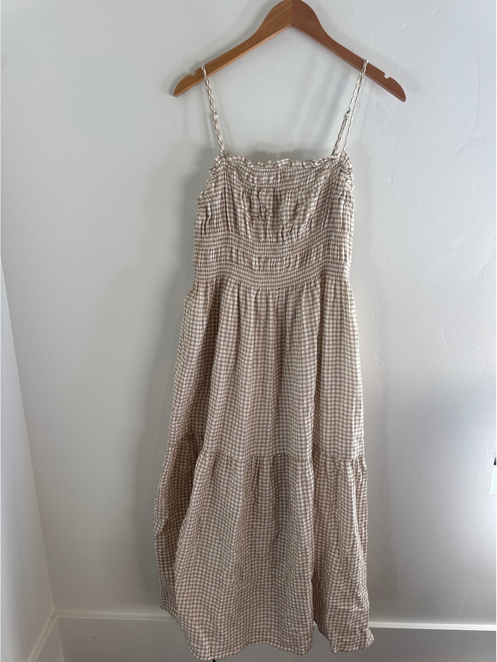 Grade & Gather Gingham Smocked Maxi Dress Taupe Cream Size L Cottagecore
